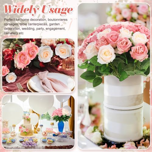 36 Pcs Pink Champagne Rose Artificial Flowers Bulk with Long Stem in Pink, Champagne, alternate view 6