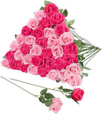 36 Pcs Pink, Hot Pink Artificial Roses with Long Stems in Pink, hot Pink