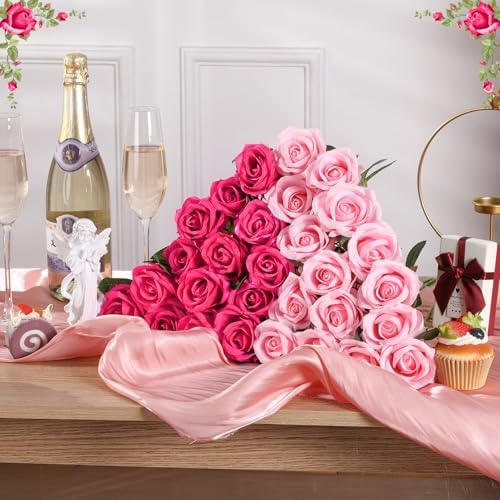 36 Pcs Pink, Hot Pink Artificial Roses with Long Stems in Pink, hot Pink, alternate view 2