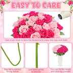 36 Pcs Pink, Hot Pink Artificial Roses with Long Stems in Pink, hot Pink, alternate view 3