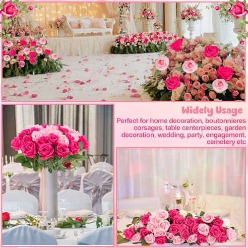 36 Pcs Pink, Hot Pink Artificial Roses with Long Stems in Pink, hot Pink, alternate view 5