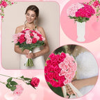 36 Pcs Pink, Hot Pink Artificial Roses with Long Stems in Pink, hot Pink, alternate view 6