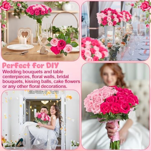 36 Pcs Pink, Hot Pink Artificial Roses with Long Stems in Pink, hot Pink, alternate view 7