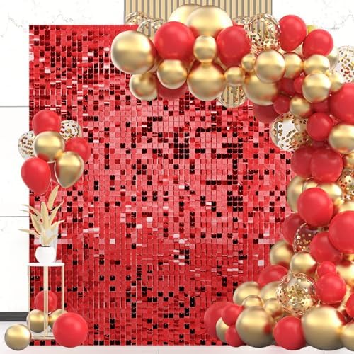 36 Pcs Red Shimmer Wall Backdrop Panels for Party, Red Sequin Backdrop for Birthday Graduation Home Party