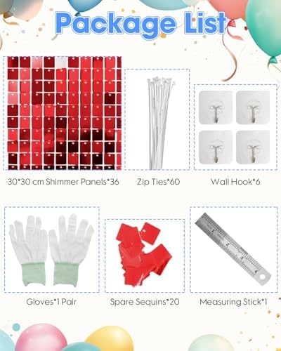 36 Pcs Red Shimmer Wall Backdrop Panels for Party, Red Sequin Backdrop for Birthday Graduation Home Party, alternate view 7