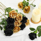 36 Pcs Silk Black Gold Rose Bouquet Bridal Artificial Flowers in Black, Gold, alternate view 4