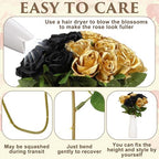 36 Pcs Silk Black Gold Rose Bouquet Bridal Artificial Flowers in Black, Gold, alternate view 5