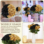36 Pcs Silk Black Gold Rose Bouquet Bridal Artificial Flowers in Black, Gold, alternate view 6
