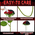 36 Pcs Silk Black Red Rose Bouquet Bridal Artificial Flowers in Black, Red, alternate view 2