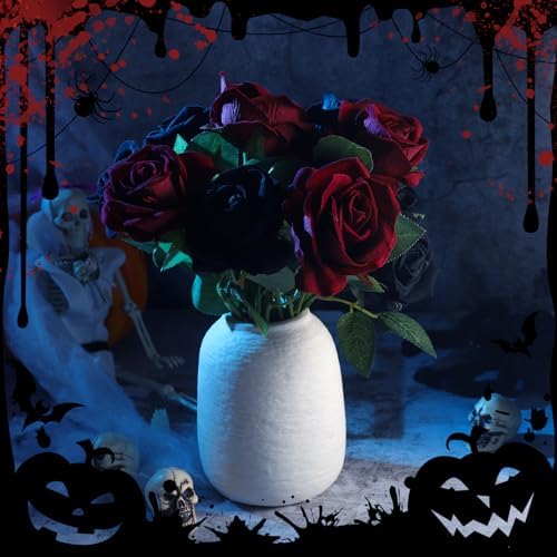 36 Pcs Silk Black Red Rose Bouquet Bridal Artificial Flowers in Black, Red, alternate view 4