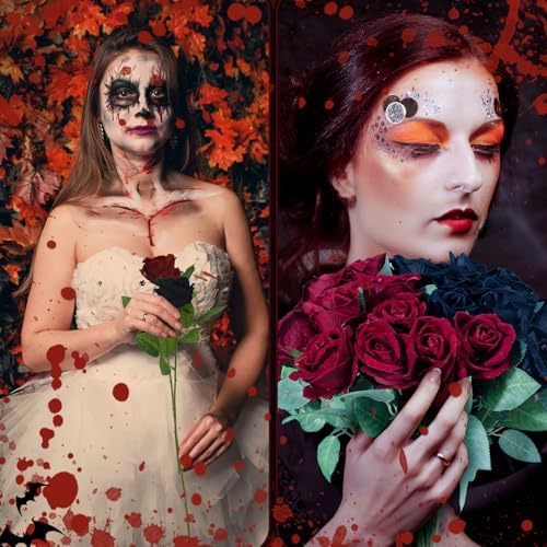 36 Pcs Silk Black Red Rose Bouquet Bridal Artificial Flowers in Black, Red, alternate view 6