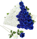 36 Pcs Silk Blue White Rose Bouquet Bridal Artificial Flowers in Blue, White