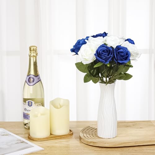 36 Pcs Silk Blue White Rose Bouquet Bridal Artificial Flowers in Blue, White, alternate view 3