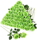 36 Pcs Silk Green Rose Bouquet Bridal Artificial Flowers in Light Green
