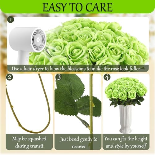 36 Pcs Silk Green Rose Bouquet Bridal Artificial Flowers in Light Green, alternate view 3