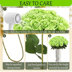 36 Pcs Silk Green Rose Bouquet Bridal Artificial Flowers in Light Green, alternate view 3
