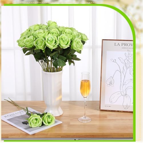 36 Pcs Silk Green Rose Bouquet Bridal Artificial Flowers in Light Green, alternate view 4