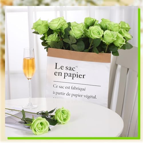 36 Pcs Silk Green Rose Bouquet Bridal Artificial Flowers in Light Green, alternate view 5