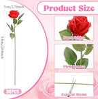36 Pcs Silk Red Rose Bouquet Bridal Artificial Flowers in Red, alternate view 2