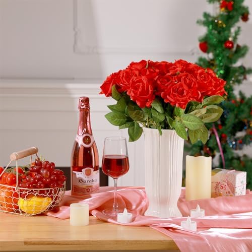 36 Pcs Silk Red Rose Bouquet Bridal Artificial Flowers in Red, alternate view 3