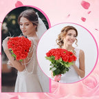 36 Pcs Silk Red Rose Bouquet Bridal Artificial Flowers in Red, alternate view 4
