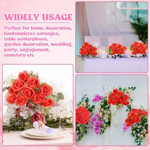36 Pcs Silk Red Rose Bouquet Bridal Artificial Flowers in Red, alternate view 5