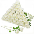 36 Pcs Silk White Rose Bouquet Bridal Artificial Flowers in White