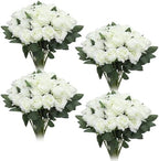 36 Pcs Silk White Rose Bouquet Bridal Artificial Flowers in White, alternate view 2