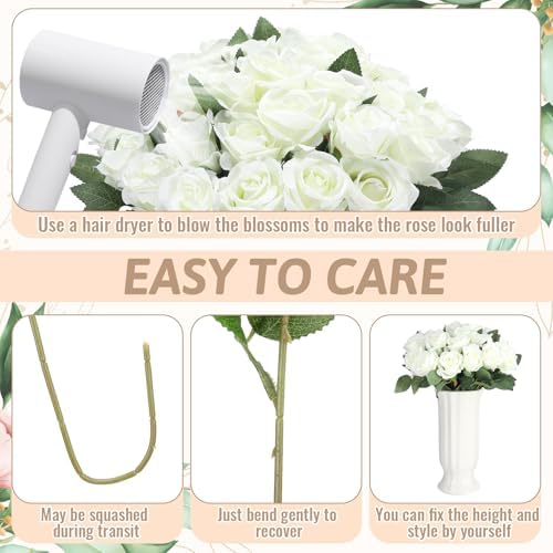 36 Pcs Silk White Rose Bouquet Bridal Artificial Flowers in White, alternate view 3