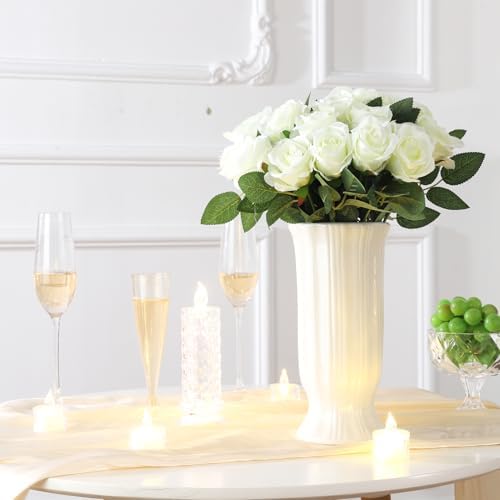 36 Pcs Silk White Rose Bouquet Bridal Artificial Flowers in White, alternate view 4