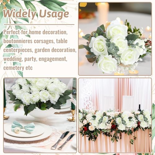 36 Pcs Silk White Rose Bouquet Bridal Artificial Flowers in White, alternate view 6