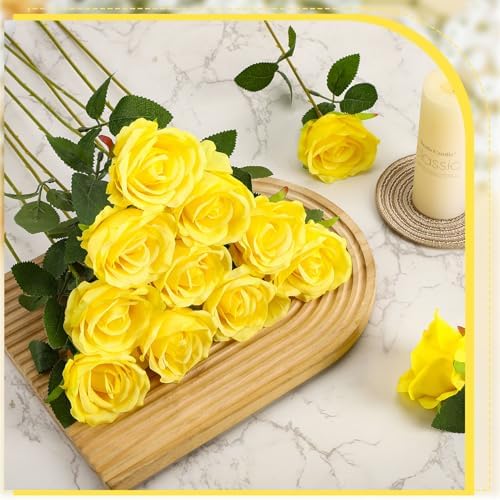 36 Pcs Silk Yellow Rose Bouquet Bridal Artificial Flowers in Yellow, alternate view 5