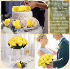36 Pcs Silk Yellow Rose Bouquet Bridal Artificial Flowers in Yellow, alternate view 6