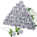 36 Pcs Silver Artificial Roses with Long Stems in Silver