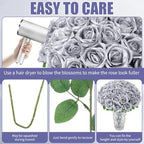 36 Pcs Silver Artificial Roses with Long Stems in Silver, alternate view 3