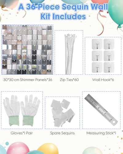 36 Pcs Silver Shimmer Wall Backdrop Panels for Birthday Party Decorations, alternate view 7