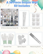 36 Pcs Silver Shimmer Wall Backdrop Panels for Birthday Party Decorations, alternate view 7