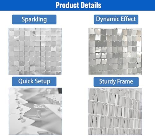 36 Pcs Silver Shimmer Wall Backdrop Panels for Party Decoration, alternate view 5