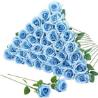 36 Pcs Sky Blue Artificial Roses with Long Stems in Sky Blue