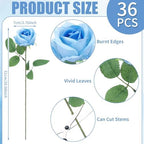 36 Pcs Sky Blue Artificial Roses with Long Stems in Sky Blue, alternate view 2