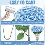 36 Pcs Sky Blue Artificial Roses with Long Stems in Sky Blue, alternate view 3