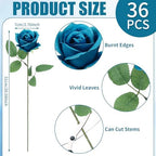 36 Pcs Teal Artificial Roses with Long Stems in Teal, alternate view 2