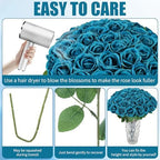 36 Pcs Teal Artificial Roses with Long Stems in Teal, alternate view 3