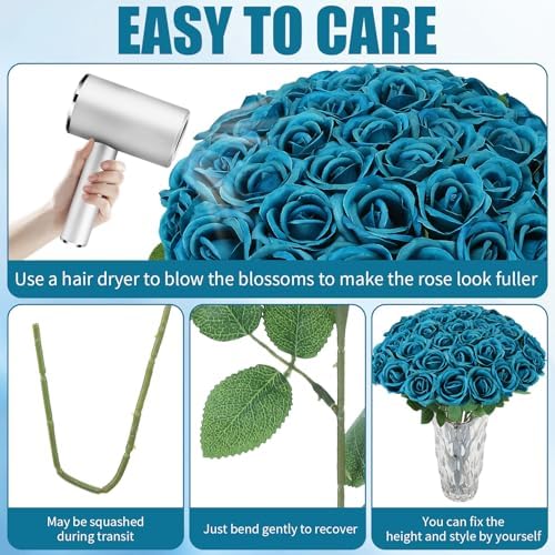 36 Pcs Teal Artificial Roses with Long Stems in Teal, alternate view 3