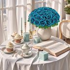 36 Pcs Teal Artificial Roses with Long Stems in Teal, alternate view 5