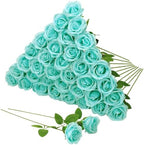 36 Pcs Turquoise Artificial Roses with Long Stems in Turquoise