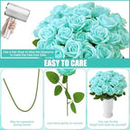 36 Pcs Turquoise Artificial Roses with Long Stems in Turquoise, alternate view 5