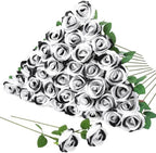 36 Pcs Velvet Texture Black White Artificial Halloween Fake Flower in Black, White
