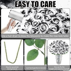 36 Pcs Velvet Texture Black White Artificial Halloween Fake Flower in Black, White, alternate view 3