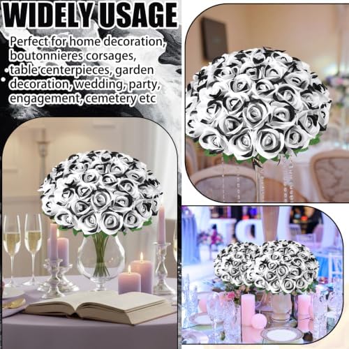 36 Pcs Velvet Texture Black White Artificial Halloween Fake Flower in Black, White, alternate view 5